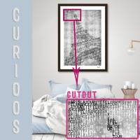Link to CURIOOS - Art Print - Typographic Art | PARIS Eiffel Tower | silver & hearts